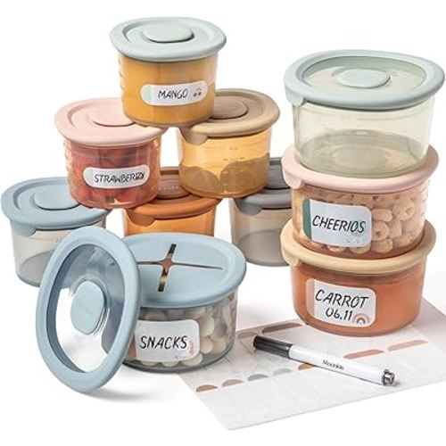 Moonkie Silicone Baby Food Containers | 8oz/4 oz Baby Food Storage Jars with Airtight Lids | Reusable Baby Food Jars, Freezer,Microwave and Dishwasher Safe, Perfect for Infant & Toddler