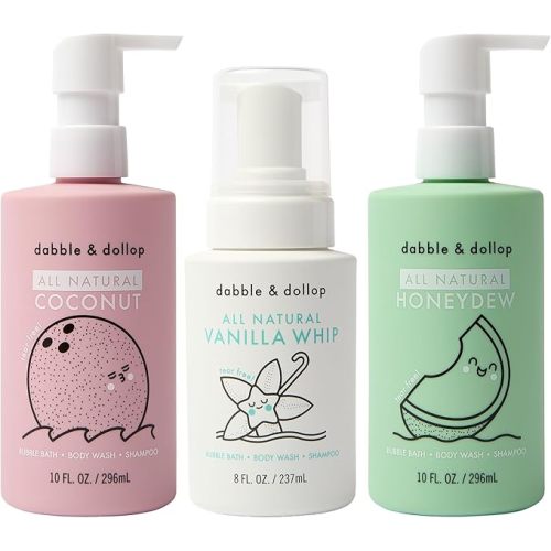 Dabble & Dollop Beachy Bundle, Natural Bubble Bath, Body Wash (Set of 3)