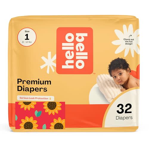 Hello Bello Diapers, Size 1 (8-12 lbs) Flower Child, 32 Count of Premium Disposable Baby Diapers, Hypoallergenic with Soft, Cloth-Like Feel