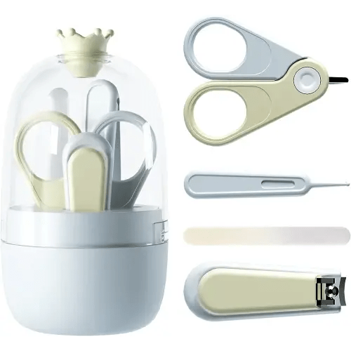 Baby Nail Kit, 4-in-1 Baby Nail Clippers Kit, Transparent and Lovely Box with Crown Decoration,Nail Clippers,Scissor,Nail File,Tweezers for Newborn, Infant, Toddler, Kids (white)