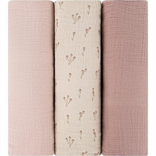 Ely's & Co. Muslin Swaddles, Mauve Bluebell OR Pink-cream floral
