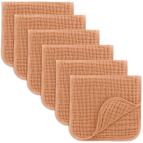 Comfy Cubs Muslin Burp Cloths Set Large 100% Cotton Washcloths for Babies, Baby Essentials 6 Layers Extra Absorbent and Soft Boys & Girls Baby Rags for Newborn Registry (Caramel, 6-Pack, 20" X10") - 6-Pack 20"X10"