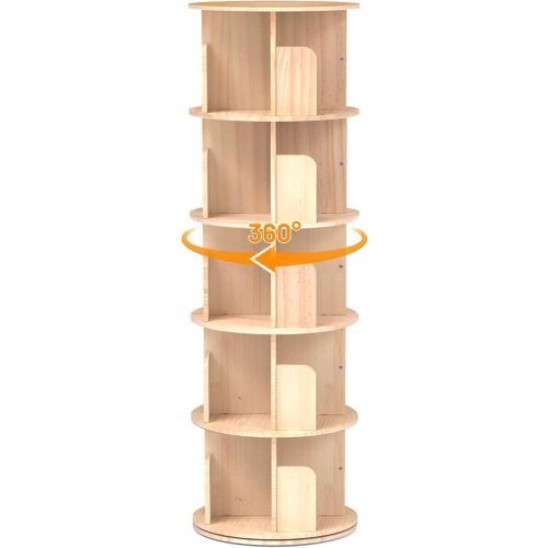 Rotating Bookshelf Tower,Corner Bookshelf for Small Space, 360 Display 5-Tier Wood Bookcase Storage Rack, Kids&Adults Spinning Book Shelf,Revolving Bookcase for Bedroom, Living Room