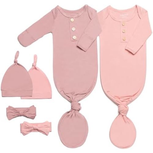 Baby Noah Newborn Knotted Gown Set with Hat and Headband - Buttery Soft Tie Bottom Gown for Baby's Sweet Dreams (2 Packs)