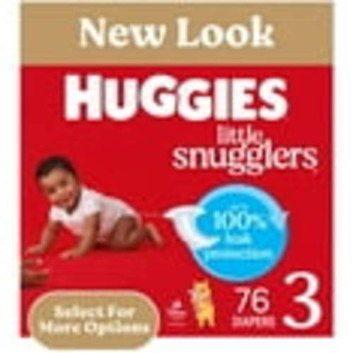 Huggies Little Snugglers Size 3 Baby Diapers, 76 Ct, Hypoallergenic, Dermatologist-Tested, 12 Hour Leak Protection