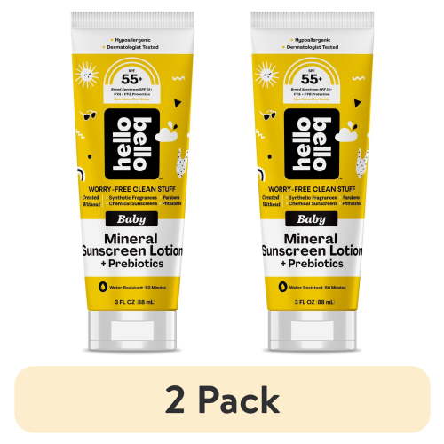 (2 pack) Hello Bello Baby Mineral SPF 55+ Sunscreen Lotion with Prebiotics for Infants, 3.0 fl oz