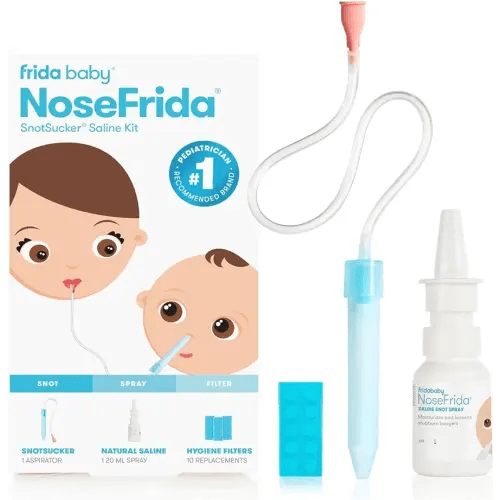 Frida Baby Nasal Aspirator, NoseFrida Baby Nose Sucker with 10 Extra Filters + All-Natural Saline Nasal Spray for Babies, 0.68 fl oz