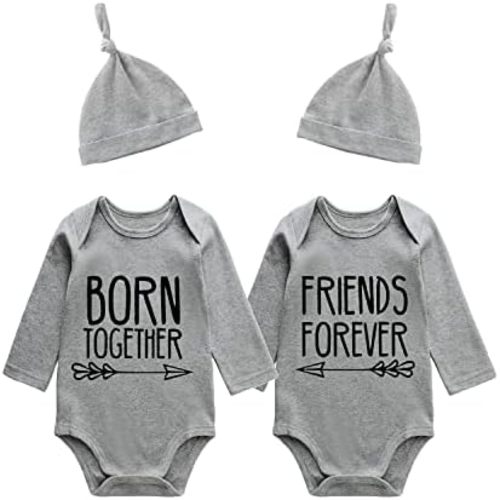 YSCULBUTOL Baby Twins Bodysuits Best Friends Forever Baby Clothes Set with Bibs Girl Outfit with hat
