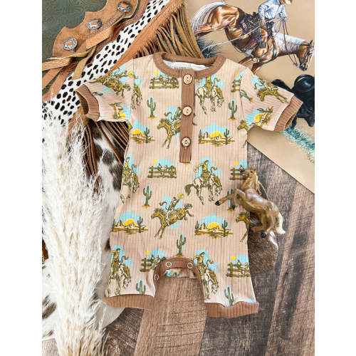 Buckaroo Ranch Bronc Button Romper-Final Sale