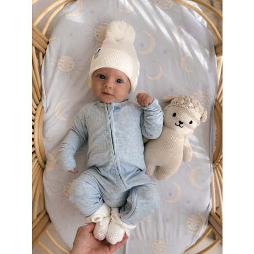 Zip Romper | Blue Marle Rib (NO FRILL) – Little and Fern