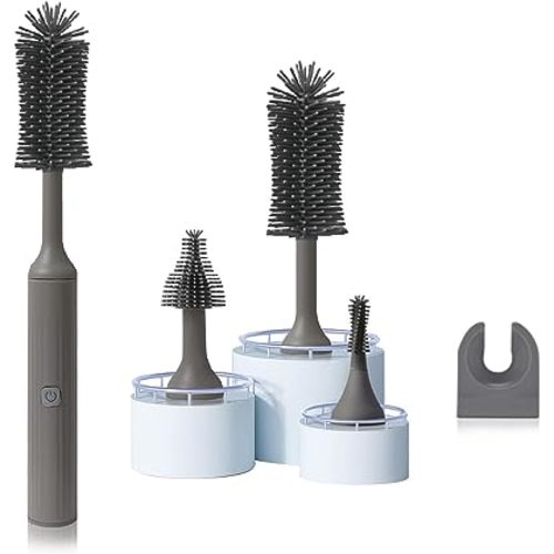 Electric Baby Bottle Brush Cleaner Set with Electric Bottle Brush, Silicone Water Bottle Cleaner,Nipple/Gap/Straw Brush,Rechargeable Automatic Bottle Cleaner Brush, Grey