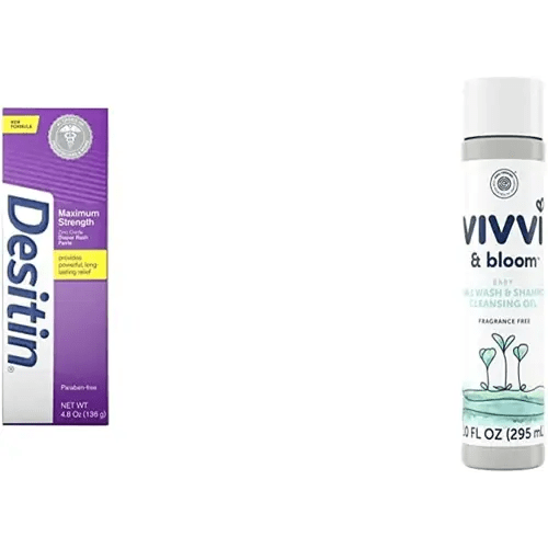 Desitin Maximum Strength Baby Diaper Rash Cream with 40% Zinc Oxide for Treatment, Relief & Prevention, 4.8 oz with VIVVI & BLOOM Gentle 2-in-1 Baby Wash & Shampoo Cleansing Gel 10 oz