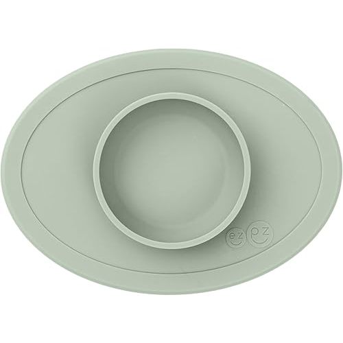 ezpz Tiny Bowl (Sage) - Silicone Suction Placemat + Bowl for Infants - 6 months+ - Baby Led Weaning Supplies - Fits All Highchair Trays