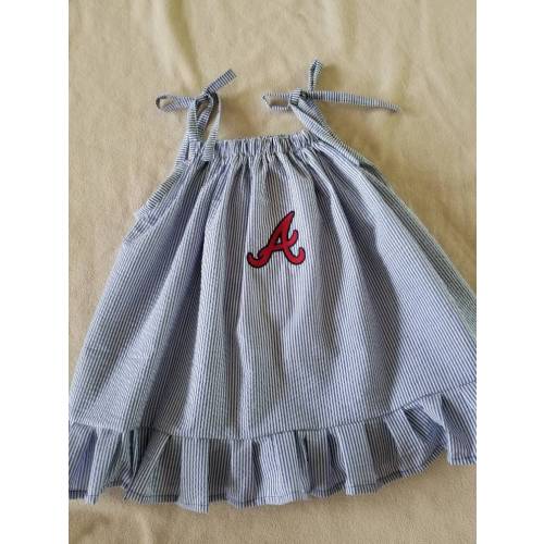 Inspired by vintage Atlanta Braves baseball; seersucker dress; baseball dress