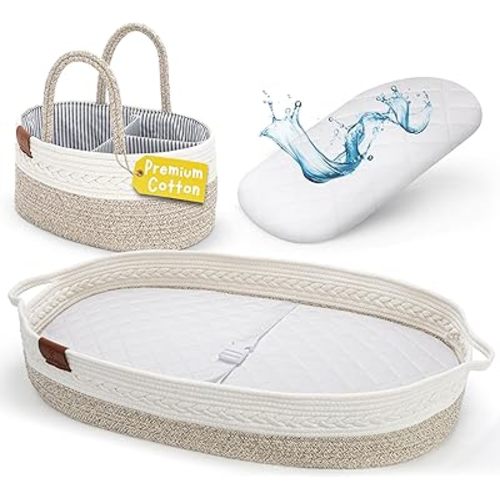 Baby Changing Basket for Baby Dresser, Moses Baskets for Newborn, Baby Moses Basket Changing Basket for Dresser, Changing Pad Basket Changing Table Basket, Diaper Caddy (Grey)
