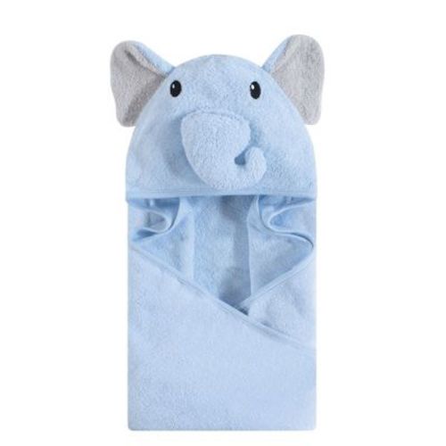 Hudson Baby Infant Boy Cotton Animal Face Hooded Towel (Light Blue Elephant)