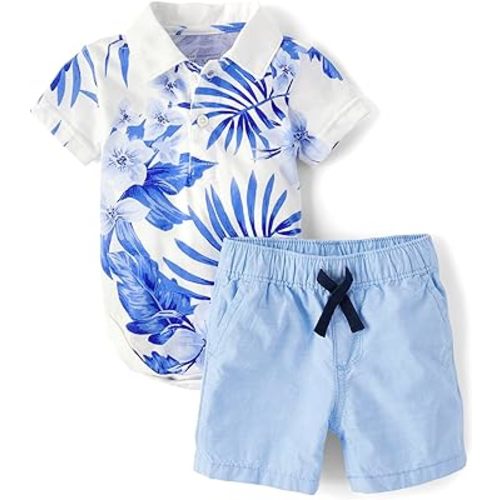 The Children's Place baby-boys And Newborn Short Sleeve Button Down Shirt and Shorts 2 Piece Set