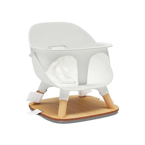 Lalo The Booster Seat for Babies & Toddlers, Children's Booster Seat, Easy to Clean Five-Point Safety Harness & Durable Non-Toxic Plastic Seat & Belly Bar - Coconut