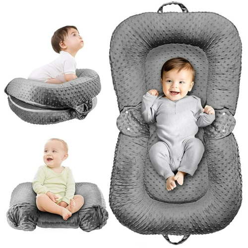 Baby Lounger Pillow - 3-in-1 Infant Lounger Pillow for Newborn 0-24 Months, Breathable & Soft Baby Nest for Baby, Portable Newborn Lounger for Home and Travel, Babies Essentials Gifts, Grey