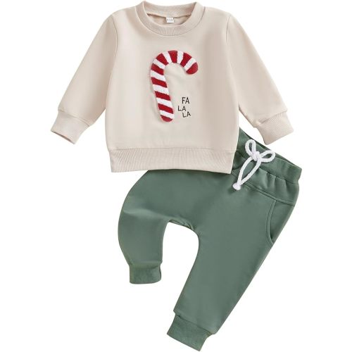 Hnyenmcko Baby Boy Christmas Outfit Long Sleeve Letter Print Crewneck Sweatshirt + Pants Winter Toddler Christmas Clothes - 6-12 Months
