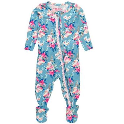 RuffleButts SoftSnooze Baby Girls Ruffle One Piece Footie Pajama - Fancy Me Floral, 0-3m