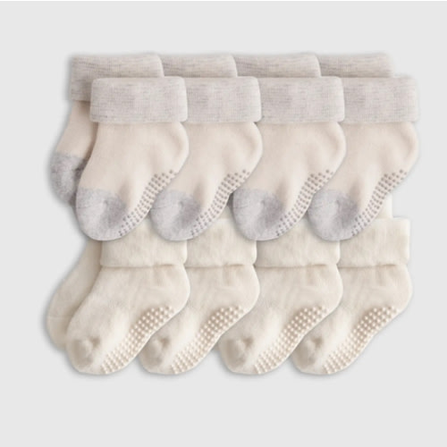 Organic Gripper Fold Over Socks 8-Pack - Baby Girl