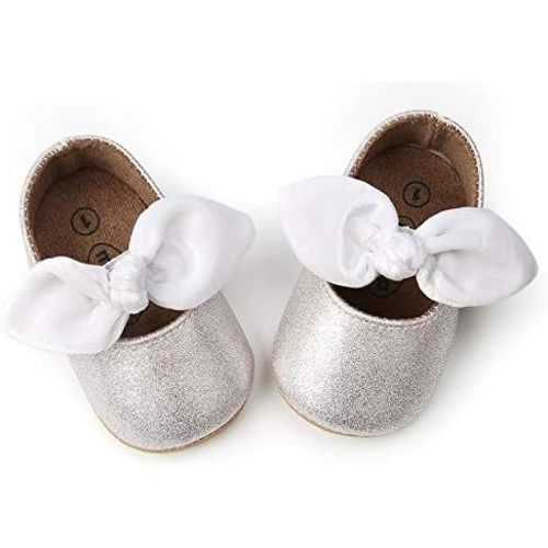 Baby Girls Mary Jane Flats Anti-Slip Rubber Sole Bow Toddler Princess Dress Shoes