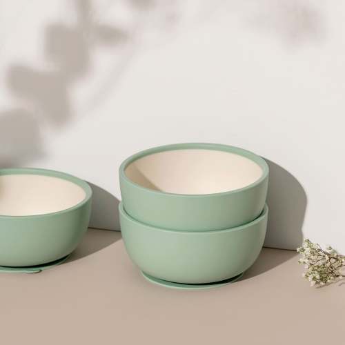Silicone Suction Bowl with Lid - Sage