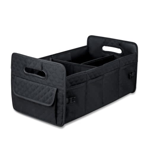 JiatuA Car Trunk Organizer for SUV, Car Storage Organizer Collapsible Multi Compartment Container Box, Adjustable Car Accessories for Women/Men, Black