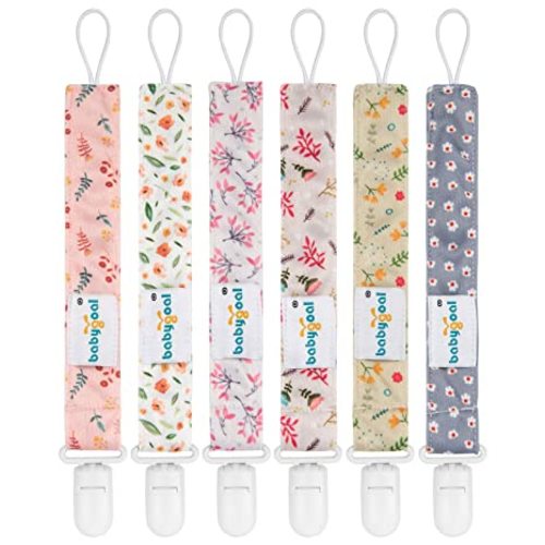 Babygoal Floral Pacifier Clips, 6 Pack Binky Paci Holder Clips and Leash for Boys and Girls Fits for Most Pacifier, Binkie Styles & Baby Teethers & Toys and Gift 6PS21