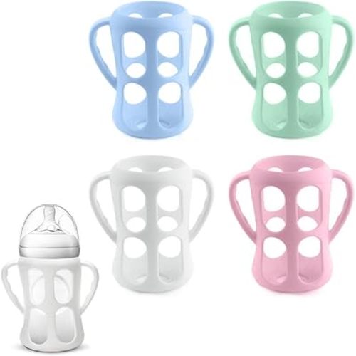 4 Pack Silicone Sleeves for Philips Avent Glass Bottles 8oz, Silicone Bottle Sleeve Compatible with Avent Natural Glass Baby Bottles 8oz & 9oz, Anti-Breakage Sleeves for Moms, BPA Free (8 Ounce)