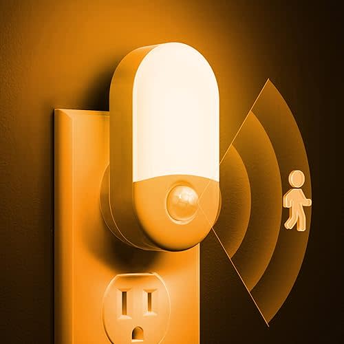 Amber Night Light, 2 Pack, LOHAS Amber Night Lights Plug into Wall Motion Sensor, 0.6W 2000K, LED Night Light, 30/60LM Adjustable Brightness, Automatic Low Blue Night Light for Kids, Bathroom, Hallway