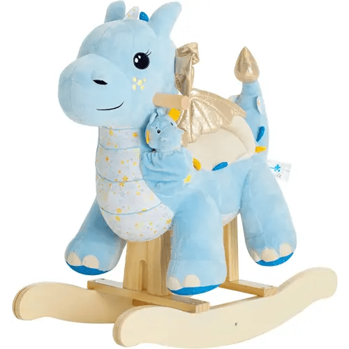 labebe Baby Rocking Horse Dragon Blue, Kids Plush Rocking Toy Stuffed Animal Rocker for 12 Months+, 1-3 Years Old Toddler Wooden Ride On Toys, Dinosaur Rocking Horse Teal Infant Girl&Boy