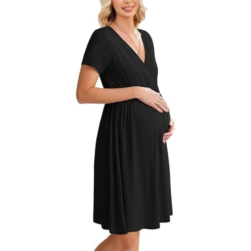 Ekouaer Women 3 in 1 Labor and Delivery Gown Split Front Flap Maternity Hospital Dress Nursing Nightgown for Breastfeeding