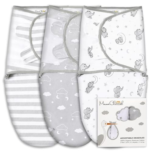 Mama Cheetah Preemie Swaddle Sack, Organic Swaddle Sleep Sacks for Preemies, Preemie Swaddle Blanket Wrap, Easy Swaddles for Premature Baby Boy Girl 4-7 lbs, Newborn Essentials, 3-Pack, Grey