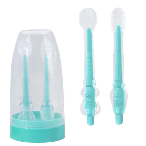 Baby Toothbrush, Newborn Silicone Tongue Cleaner, Baby Oral Cleaning Set, Toddler Toothbrush for 0-6 Months and 6 to 18 Months, Tongue Brush + Teething Brush Value Set