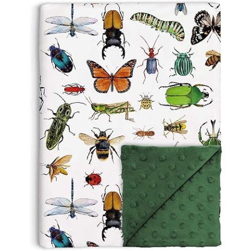 Bugs Baby Blankets for Unisex Boys Girls, Soft Nursery Minky Blankets with Double Layer Dotted Backing, Insects Themed Newborns Nursery Stroller Toddlers Infant Crib, Beetles, Butterfly, Bug, 30"x40"