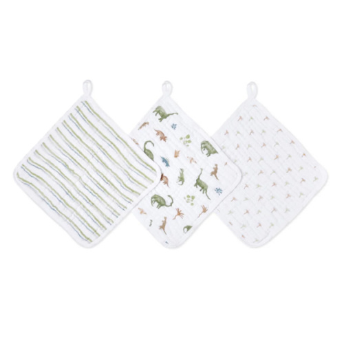 Dino Jungle Cotton Muslin Washcloths | aden + anais