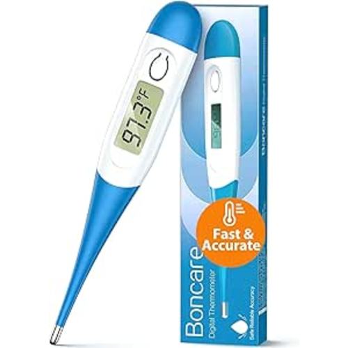 Boncare 10 Seconds Oral Thermometer for Adults and Kids - Accurate & Safe Rectal Thermometer for Baby with Fever Alarm, Digital Thermometer (Light Blue)