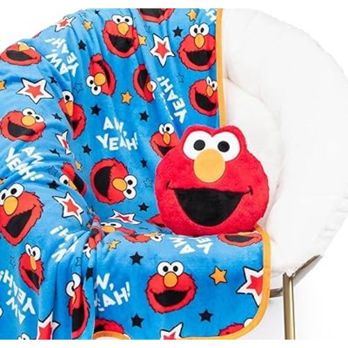 Jay Franco Sesame Street Elmo Plush Pillow and 40" Inch x 50" Inch Throw Blanket - Kids Super Soft 2 Piece Nogginz Set (Official Sesame Street Product)