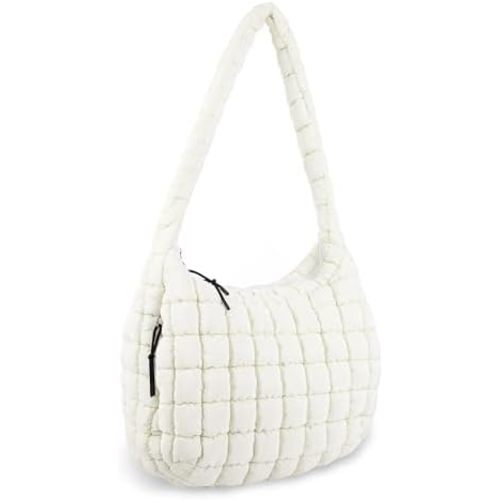 Quilted Puffer Tote Bag Purse Puffy Crossbody Shoulder Bag,Lightweight Nylon Hobo Bag Puffer Carryall Bag for Women Girl