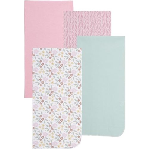 EVERYDAY KIDS 4 Pack of Soft Flannel Receiving Baby Blanket Set for Girls; Pink Baby Swaddle Blankets with Flower and Stripe Designs for Newborn Baby Girl Nursery