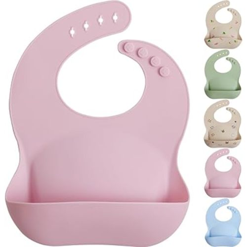 MIGHTY MONKEY Extra Deep Pocket Waterproof Silicone Feeding Baby & Toddler Bib, BPA Free Bibs for Babies Adjustable Mess Free