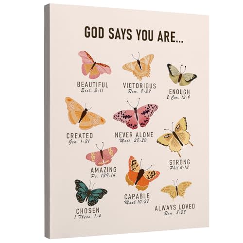 DIENADFX Christian Religious Scripture Inspirational Canvas Wall Art Decor, Preppy Butterfly Moth Paintings Wall Home Decor, Butterfly Wall Decorations, God Says You are Wall Art Pictures, 11x14Inch
