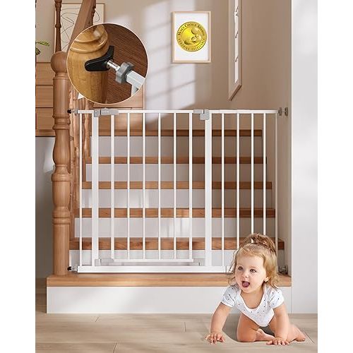 InnoTruth 28.9-42.1" Baby Gate for Stairs & Doorways, 30" Tall, Extra-Wide Dog Gate with 2-Way Swing, Easy Walk-Through & Dual Lock, Pressure Mount Child Safety Gate for Indoor Use – White