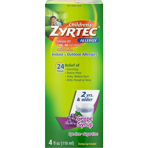 Zyrtec Children's Allergy Syrup, Dye-Free, Sugar-Free Grape, 4 Ounce