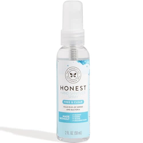 The Honest Company Plant-Based Hand Sanitizer Spray | Kills 99.9% of Germs | Hypoallergenic, Quick-drying + Moisturizing | Fragrance Free, 2 fl oz