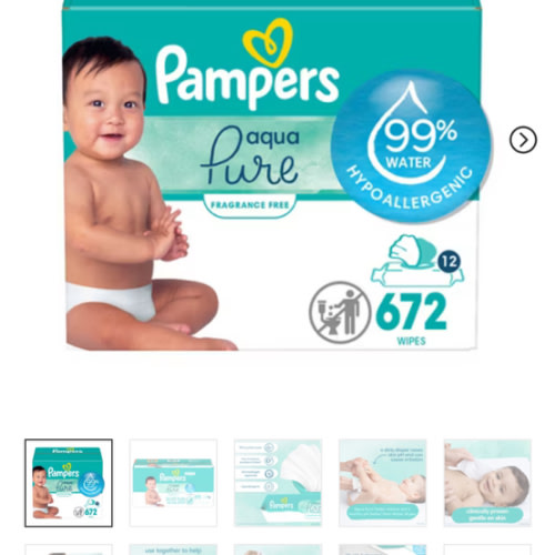 Pampers Baby Wipes Aqua Pure, 99% water-based wipes, Hypoallergenic and Unscented Baby Wipes, 672 Wipes Total (12 Flip-Top Packs)