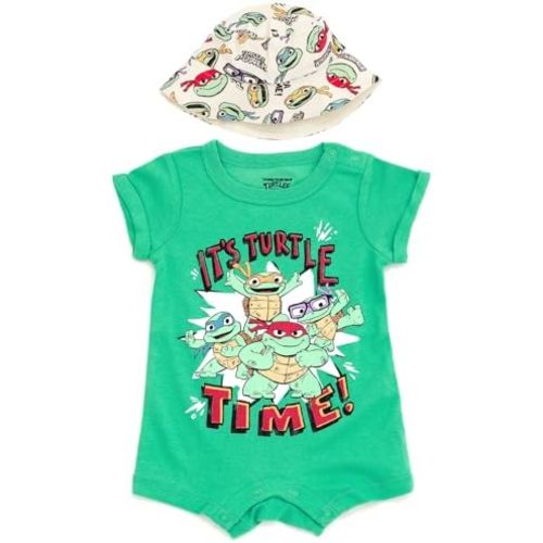 Teenage Mutant Ninja Turtles Donatello Raphael Leonardo Baby Romper and Bucket Sun Hat Newborn to Toddler