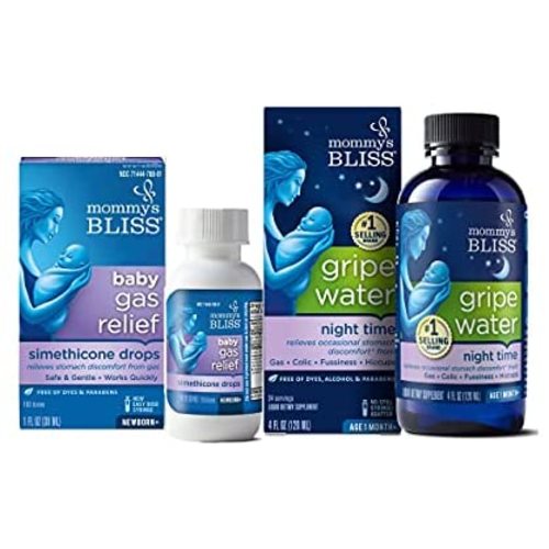 Mommy's Bliss Fast-Acting Baby Gas Relief Drops 100 Servings (Pack of 1) with Gripe Water Night Time 24 Servings (Pack of 1) for Day/Night Gas Relief